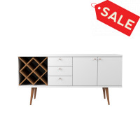 Manhattan Comfort 1010451 Utopia 4 Bottle Wine Rack Sideboard Buffet Stand with 3 Drawers and 2 Shelves in White Gloss and Maple Cream 